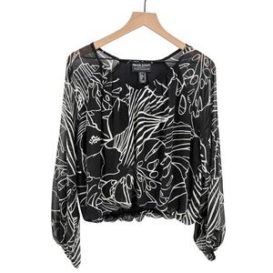 Frank Lyman Design Collection Black and White Floral‎ Blouse Size 8